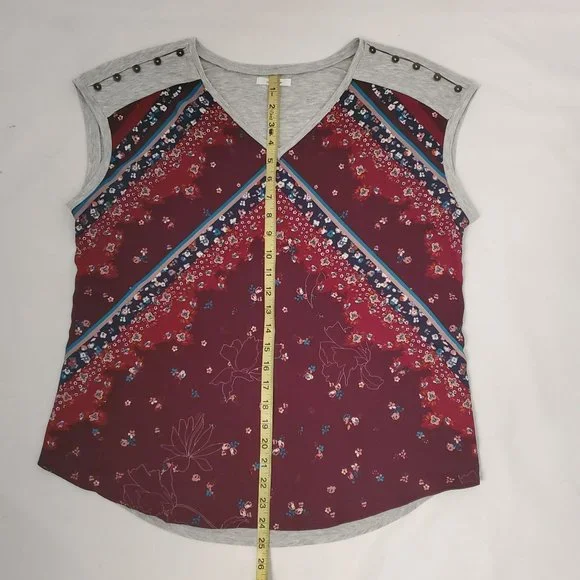 Maurices Women's Floral Multi-Print Sleeveless V-Neck Top Heather Gray/Red Large - Picture 12 of 12
